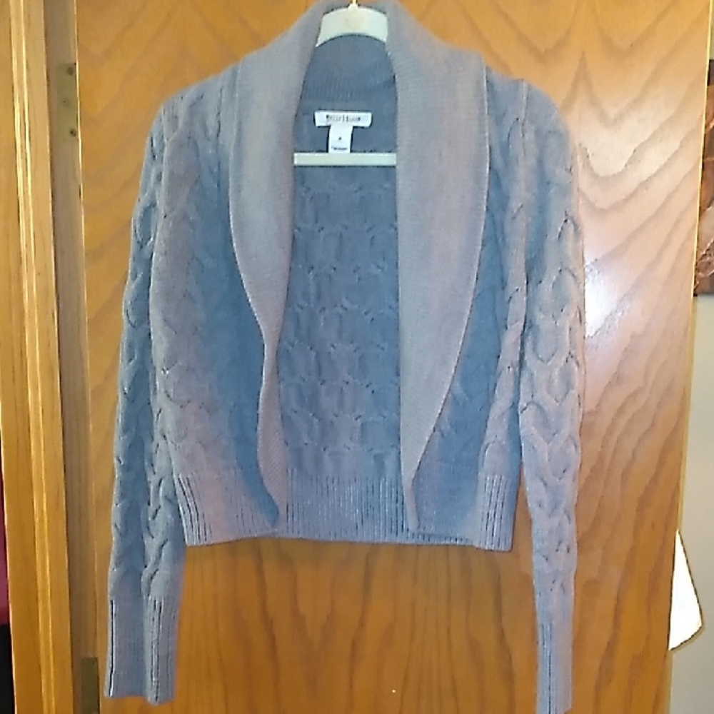 White House Black Market Gray Cable Shawl-Collar Cropped Cardigan